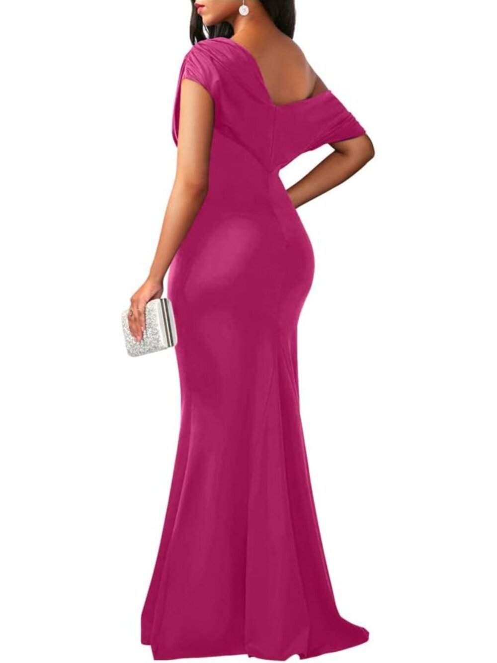 Magenta Pink Off Shoulder Mermaid Long Formal Evening Prom Party Gown Sz XL-XXL - Picture 2 of 5